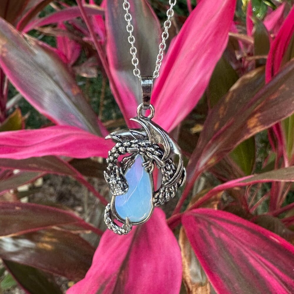 NEW Opalite Dragon Crawling Pendant Gorgeous Opalite Necklace Man Made